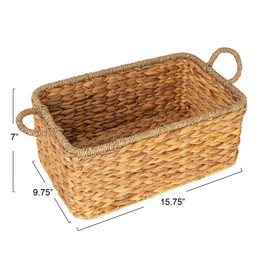 Household Essentials Rectangular Handwoven Water Hyacinth and Seagrass Basket with Handles, Natural