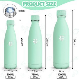 Water Bottle, 500 ml, BPA-Free, Stainless Steel, Double-Walled Vacuum Insulated, Insulated Flask, 304 Stainless Steel, Water Bottle, Leak-Proof for School, Travel, Camping Thermos Flask - Teal Green
