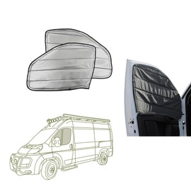 VanEssential Insulated Reflective Blackout Front Door Window Covers Designed for RAM Promaster Van Years 2014 to Current Model (Pair) - Charcoal Gray Reflective