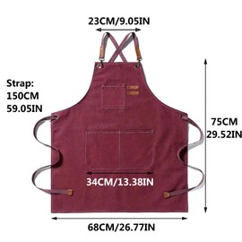BBQ Aprons for Men, Practical Work Apron, Work Apron with Pockets with Adjustable Straps for Hairdresser, Kitchen, Gardener, red