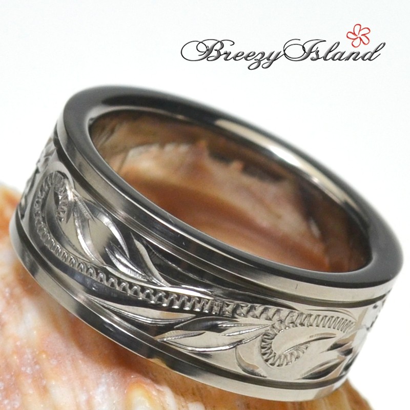 [BreezyIsland] Hawaiian Jewelry Ring Hawaiian Scroll Titanium 8mm Width, Titanium
