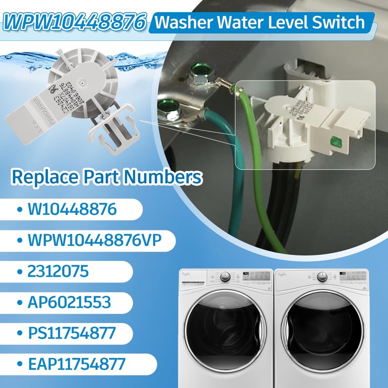 OEM WPW10448876 Washer Water Level Switch Compatible with Whirlpool Maytag