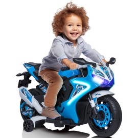 Kid Trax 6V Glow Electric Toddler Kids Motorcycle - Toddler Bike, Indoor/Outdoor Toys, Durable, LED Headlights and Body Light, Realistc Sounds, Kids Ride On Toys, Max Weight 65lbs, Ages 3-6, Blue