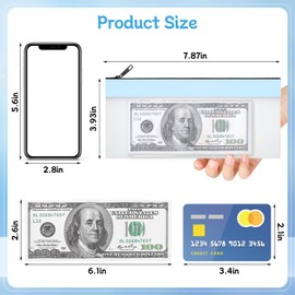 2 Pieces Money Bags with Zipper, Cash Envelopes 7.8×3.9 Inch, 2 Colors Money Pouch Clear Bank Deposit Xmas Coin Bag for Multi-Purpose Check Wallet Collectors