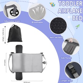 VANDOULUM 2025 Upgrade Toddler Airplane Bed, Baby Airplane Seat Extender Travel Bed, Travel Essentials for Kids, Soft Travel Inflatable Foot Rest Portable with Pillow Set, Grey (31 * 19 inches)