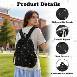 Aurelx Black Bow Backpack, Cute Corduroy Backpack, Large Capacity Girls School Bag for School Travel Daily Use, Funny Bow Gifts for Women Girls Teenagers and Children