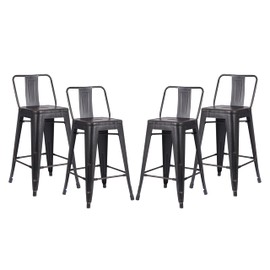 AC Pacific 24” Metal Backless Barstool Set of 2 – Country Rustic Style, Lightweight & Sturdy Build, Easy Assembly – Distressed Black Finish