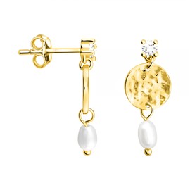 SOFIA MILANI - Women's Earrings 925 Silver - Hammered Pearl Earrings, Yellow Gold, Cubic Zirconia