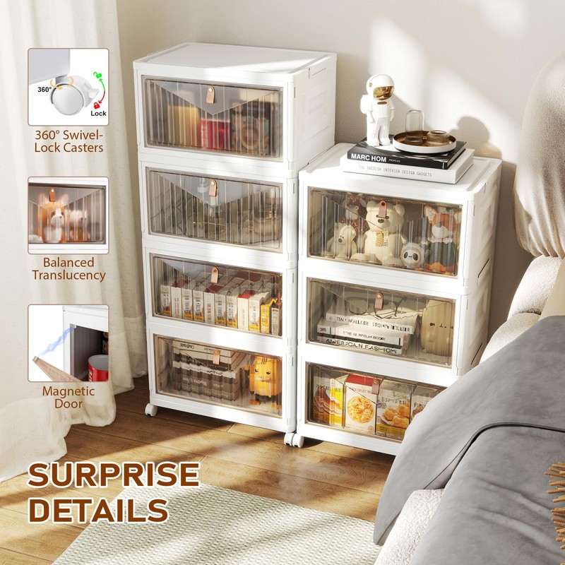 4 Tier Storage Bins with Lids, 23QT Stackable Closet Organizers