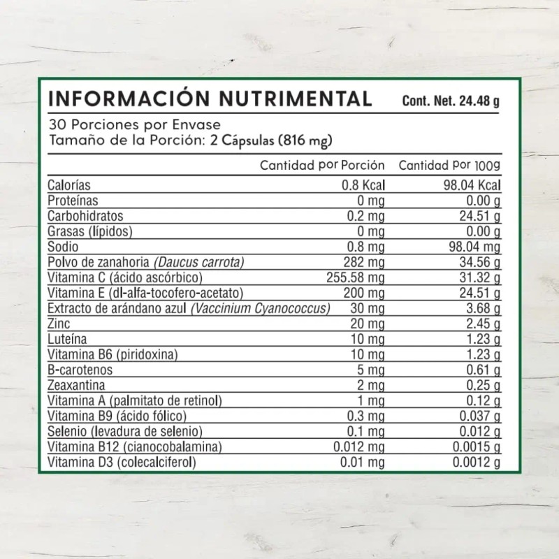 Vitaminas Ojos Luteína Cápsulas Apoyo Visual Diario Adultos Zanahoria Arándano