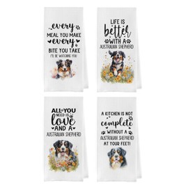 Geqtt Australian Shepherd Dish Towels Set - Funny Australian Shepherd Decorative Waffle Weave Kitchen Towels, Hand Towel, Tea Towel (16×24 Inches Set of 4)