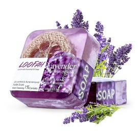 Lemon Soap Natural Organic 100 g Solid Soaps with Loofah Soap Handmade for Skin Hair Body Face Bar Soap for Bathing Showers Washing (Lavender)