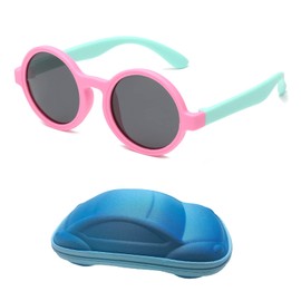 YAMEIZE Cute Round Kid Sunglasses For Boys Girls UV400 Production Colored Glasses Outdoor (Pink Green Grey)
