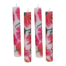 ukiyo 4er Pack Rustikale Stabkerzen H:24 cm Ø:3,4 cm - 24 Stunden Brenndauer - Dicke Kerzen Dinnerkerzen Tafelkerzen Kirchenkerzen, Farbe:Blumen Rot/Pink
