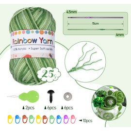 ilauke 12 x 25g Knitting Yarn Kit, Double Knitting Wool Crochet, Acrylic Yarn Beginners, Crochet Yarn Packs Blankets Crafts DollsHooks & 10 Marker Pins & 2 Needles & 6 Doll Eyes