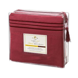 Clara Clark Premier 1800 Series 4pc Bed Sheet Set - Full, Burgundy Red, Hypoallergenic, Deep Pocket