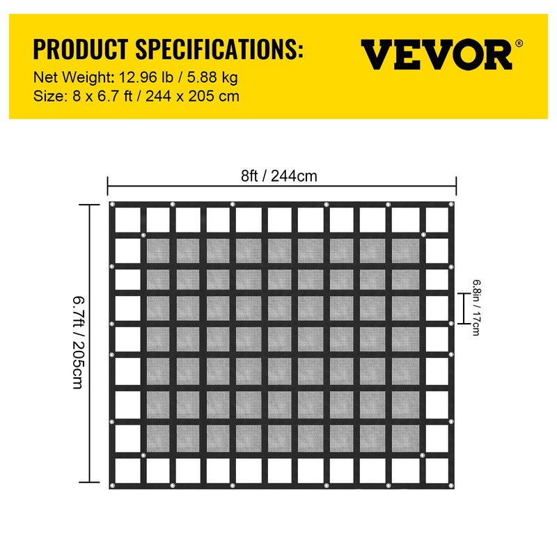 VEVOR Cargo Net with Mesh, 8' x 6.7' Cargo Net