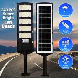 8000K100000LM Solar Street Light Waterproof 504 LED Solar Parking Street Light (Dusk to Dawn) with Bracket Solar Flood Light (Wide Angle Motion Sensor and Remote Control) Suitable for Garden Lighting, Parking Lot Lighting, Commercial Area Lighting. - Col