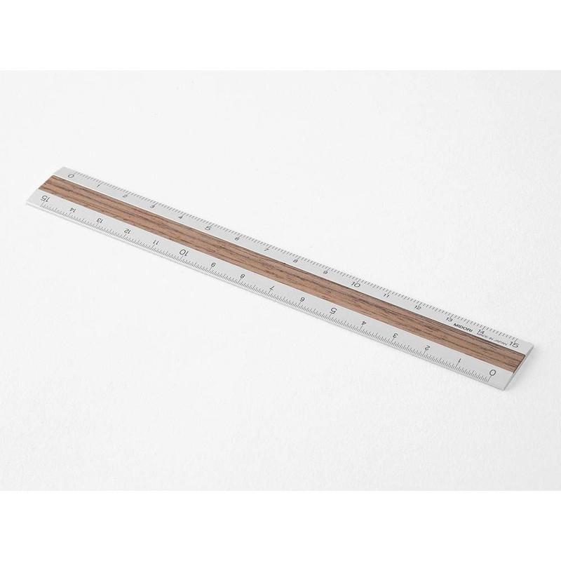 Midori 42274006 Ruler, Aluminum, Wood, 5.9 inches (15 cm), Dark