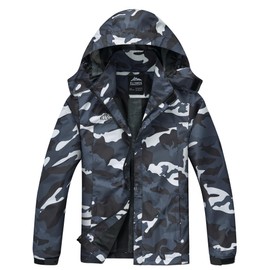 ELLSWOS Men's Waterproof Raincoat Lightweight Rain Jacket with Detachable Hood Softshell Windbreakerl for Hiking Travel