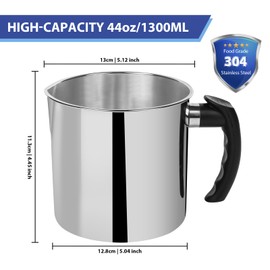 SAEUYVB Candle Making Pouring Pot 44oz Stainless Steel Wax Melting Pot with Heat-Resistant Handle and Dripless Pouring Spout for Candle Making（44oz