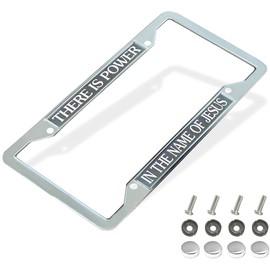 There is Power in The Name of Jesus License Plate Frame,Jesus Saves Gift License Plate Frame,God is with Me License Plate Frame for Jesus Followers with Chrome Screw Caps