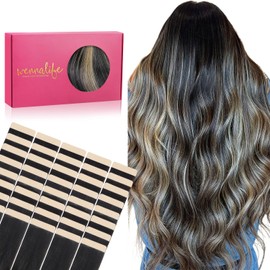 Wennalife WENNALIFE Tape in Hair Extensions Human Hair, 40pcs 100g 14 inch Balayage Natural Black to Light Blonde Hair Extensions Real Human Hair Straight Tape in Extensions Invisible Human Hair Extensions