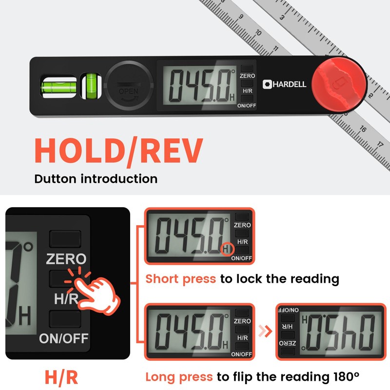 HARDELL Digital Angle Finder, 8 inch 230mm T-Bevel Protractor Ruler,