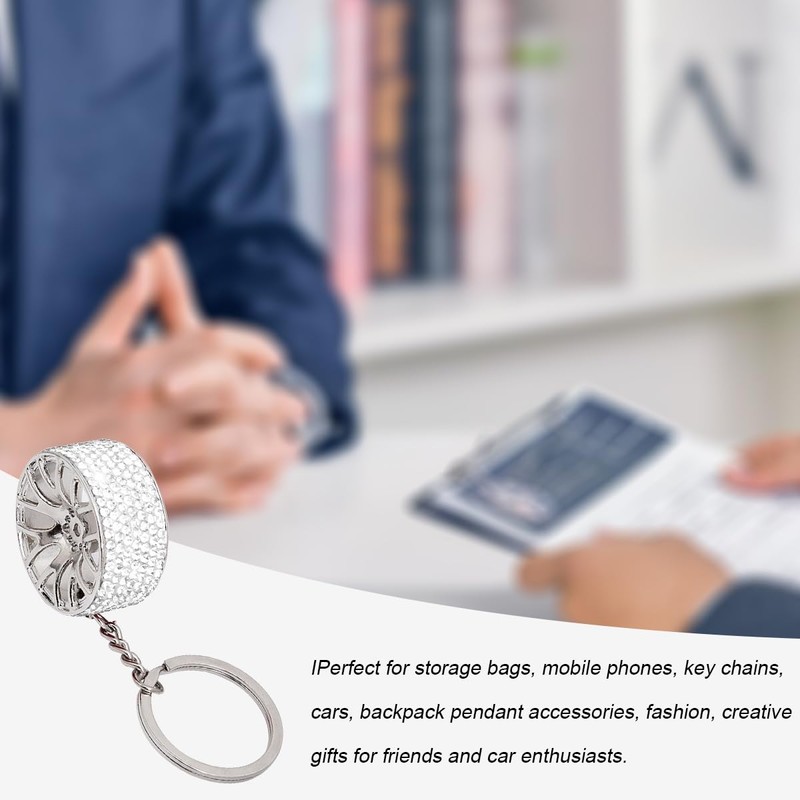 KHGUZ Bling Car Tire Wheel Keychain, Rhinestone Auto Wheel Keyring,