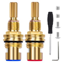 Kenqulio Brass 1-001 and Brass 1-002 Faucet Cartridge Replacement Compatible with Cold widespread Cartridge and Hot widespread Cartridge Brass Construction Ceramic Valve Cartridge Set