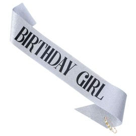 LATFZ 'Birthday Girl' Glitter Sash With Foil for Sweet 16, 18th, 21st, 30th, 40th, 50th or Any Other Bday Party (2 Silver Black, Large)