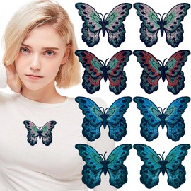 8 Pcs Butterfly Sew on Patches Double Layer Butterfly Embroidered Appliques Decoration Sewing Patches for DIY Accessory Clothes Jeans Hat Dress