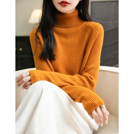 Chanyarn Women's Turtleneck 100% Merino Wool Sweater 2025 Fall Winter Classic Warm Soft Raglan Long Sleeve Knit Sweater (Ginger,M)