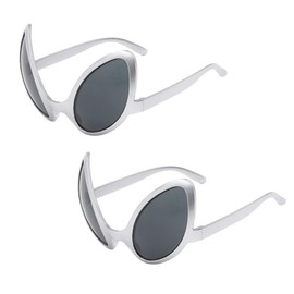 NUOBESTY Whimsical Alien Glasses Alien Costume Glasses Decorative Glasses Photo Props Party Glasses Party Favors Pack of 2 (Silver Frame with Grey Lenses)