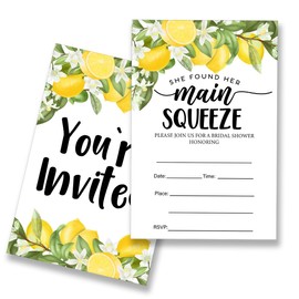 EUDOSI She Found Her Main Squeeze Bridal Shower Invitations Supplies Fill-In Set of 20 with Envelopes Lemon Citrus Watercolor Bridal Shower Invites Cards, Double Sided