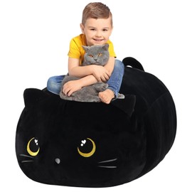 MissSoul Stuffed Animal Storage Bean Bag Chair Cover for Kids Cute Black Cat Large Beanbag Plush Toy Bedroom Décor Organizer Cover, No Beans