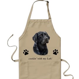 Best of Breed Black Labrador Cookin' Aprons Full Length Bib Apron with Adjustable Neck with Pockets Size 32" L x 30" W