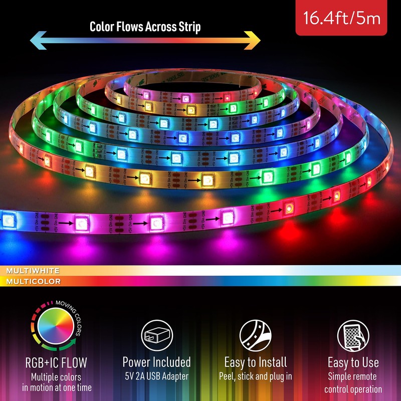 Xtreme Lit 16.4ft RGB Flow Multi-Color Indoor LED Light Strip,
