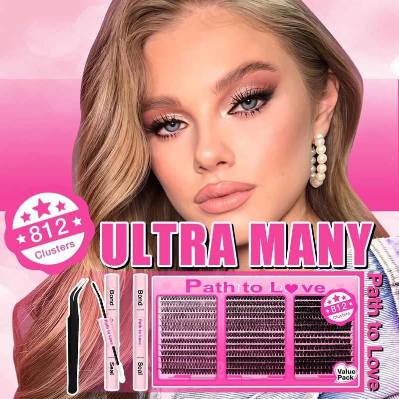 Individual Eyelashes 812pcs Cluster Lashes Kit with 2 Set of