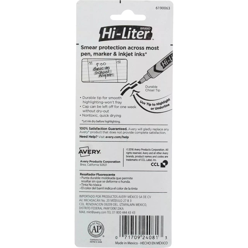 Avery Hi-Liter - Yellow Highlighter - Smear Safe Ink, Chisel