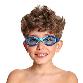 Zoggs Unisex Kids Sonic Air Junior with UV Protection and Anti-Fog Swimming Goggles, Blue/Navy/Orange, 6-14 Years