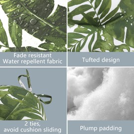 LVTXIII Outdoor All Weather Bistro Seat Cushions, Comfortable Fluffy Tufted Patio Chair Cushions Round 15"x15"x4" Set of 2 for Home Garden Furniture, Palm Green