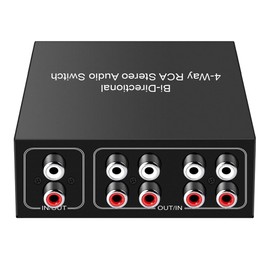 Roarrter 1 PCS 4 Ports Bi-Directional Audio Switcher Box Audio Rotary Switch Plug Play Audio Splitter Black Metal for TV Game Console Headphone