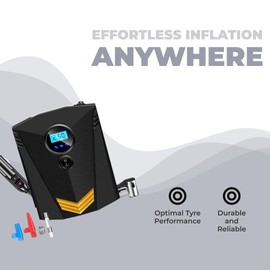 Housekeeper Digital Tyre Inflator with LCD Display, LED Flash Light, 12v Portable Electric Rapid Compressor, Auto Pump/Shut Off Car Tires, Bike, Sports Ball, Pool Inflatables, Compact Design Easy Use