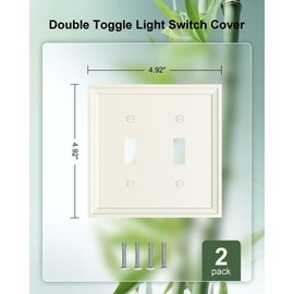 TREEWELL 2-Pack Double Toggle Light Switch Cover Plate, Light Almond Decorative Dual Switch Plate Covers, Natural Bamboo Fiber 2 Gang Wall Plate, Corrosion Resistant