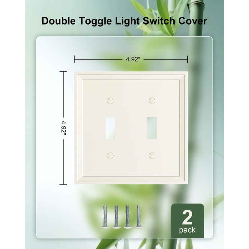 TREEWELL 2-Pack Double Toggle Light Switch Cover Plate, Light Almond