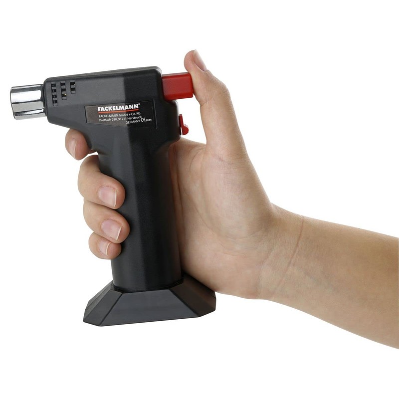 Fackelmann Küchengasbrenner, Flambierbrenner, Feuerzeug mit breitem Standfuß (Farbe: Schwarz/Rot/Silber), Menge: