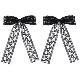 Black Lace Hair Bow Clips for Women Bridal Flower Girls Wedding Accessories Large Long Tail Lace Ribbon Bow Alligator Hair Pins Barrettes Birthday Communion Bachelorette Party Gift 5.5"