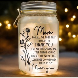 TOPMELON Mom Brithday Mothers Day Gifts from Daughter, Son, Kids, Christmas Mason Jars Night Light, Sentimental Gifts for Mom