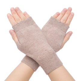 ZLYC Winter Wool Half Finger Gloves Knitting Fingerless Arm Warmer, Plain Tan
